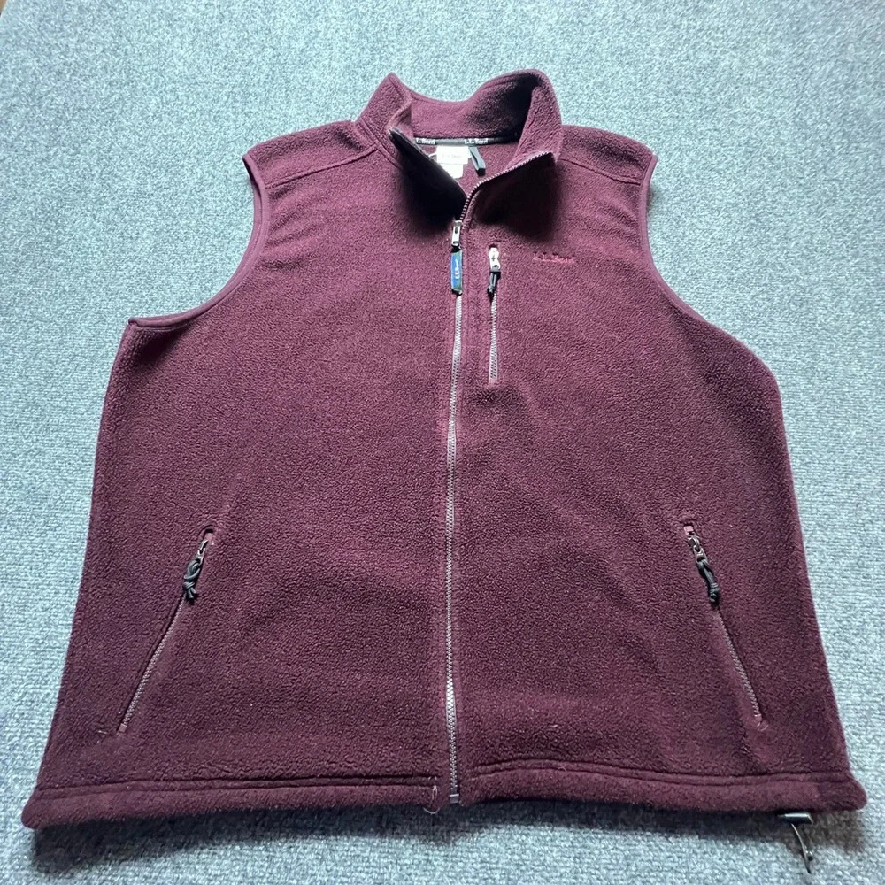 Vintage 90s LL Bean Mens Fleece Vest Burgundy Maroon Full Zip USA Large Y2K